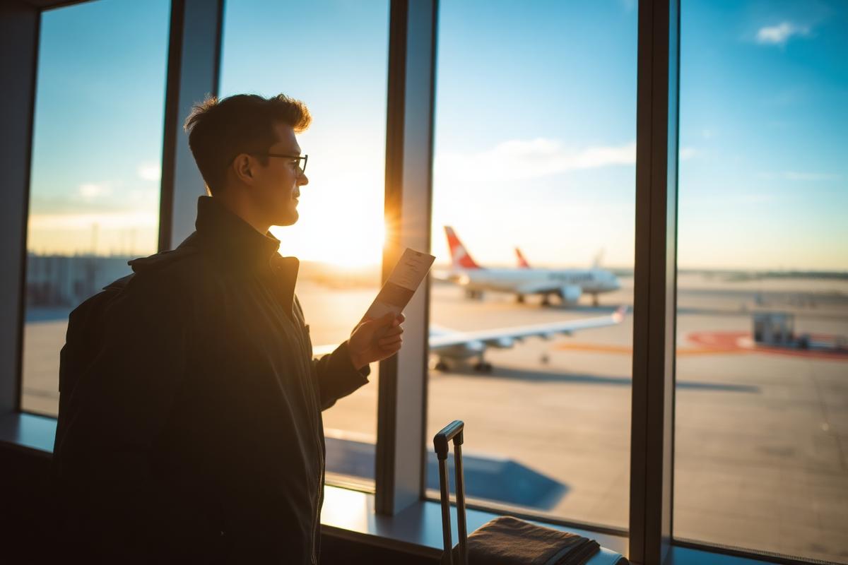 Traveller holding a passport and boarding pass at the airport